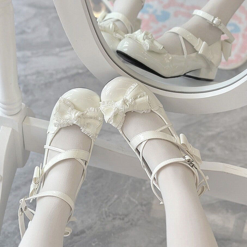 Sweet Lolita Round-toe Shoes with Low Heel and Bow Details (White / 34 35 36 37 38 39 40 41) 42555:744995