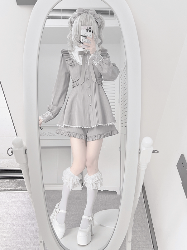 Jirai Kei Set Up, Adjustable Buckles, Elastic Waistband Shorts 44772:827882