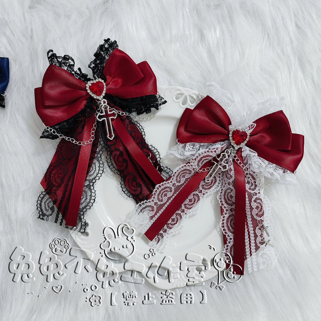 Cross Jirai Kei Hair Clip with Heart-shaped Rhinestone 42324:736407