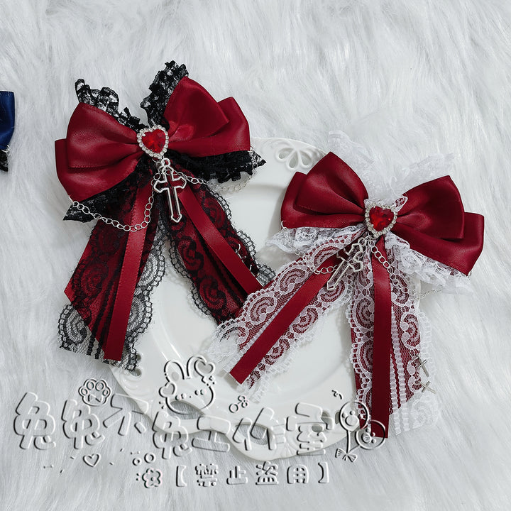 Cross Jirai Kei Hair Clip with Heart-shaped Rhinestone 42324:736407