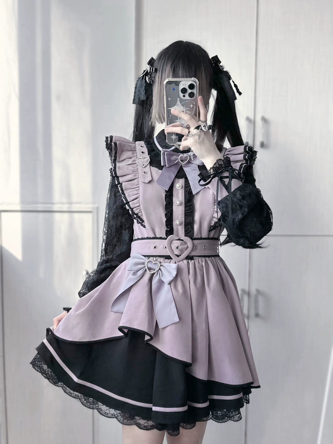 Jirai Kei Dress Bi-color Long Sleeve Dress 34898:471408