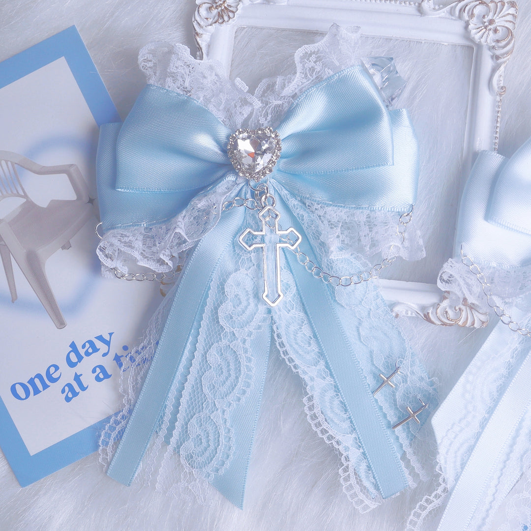 Cross Jirai Kei Hair Clip with Heart-shaped Rhinestone 42324:736412