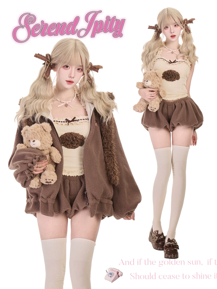 Fleeced Brown Cute Outfit, Bear Ear 44080:796040
