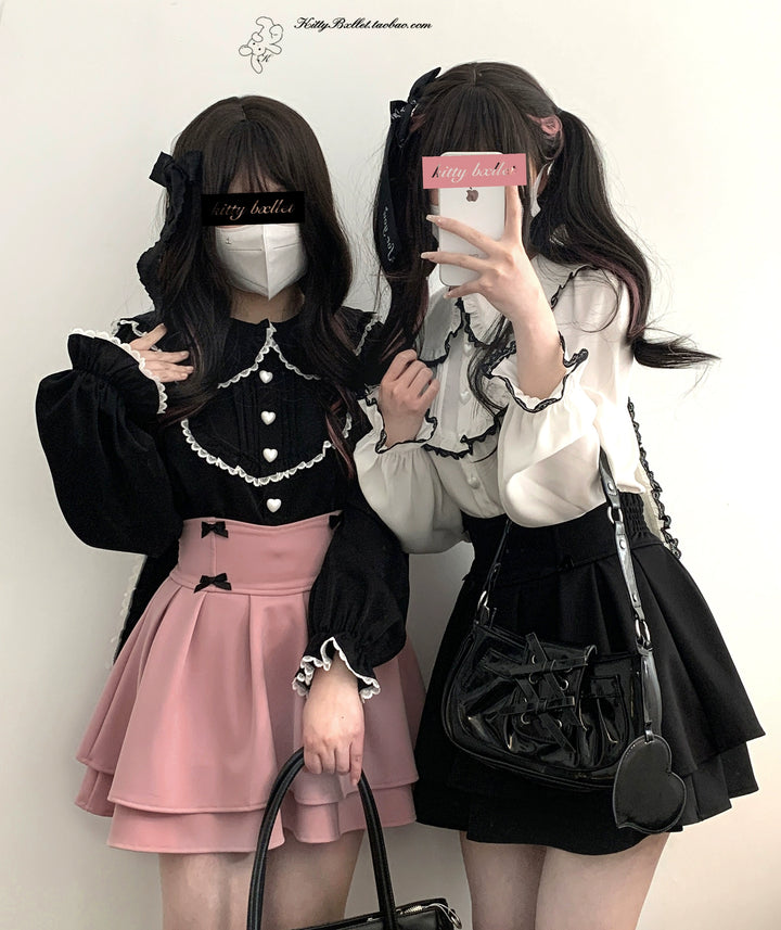 Jirai Kei Skirt Double Layer Puff Skirt with Bow 36770:534712