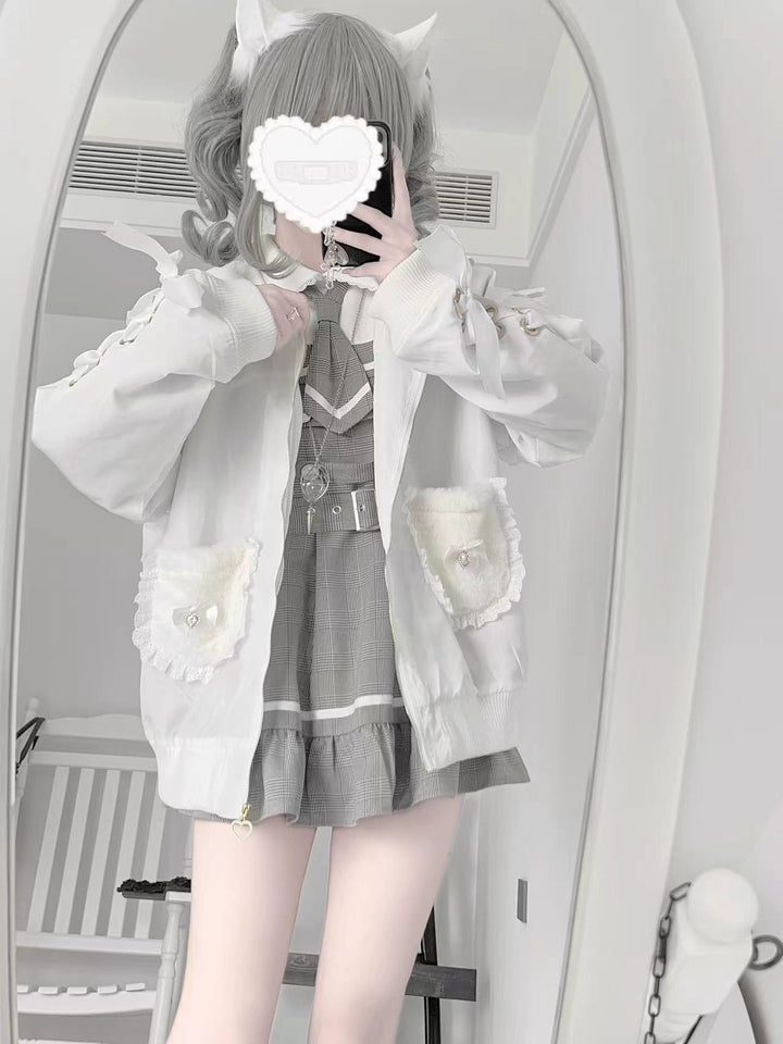 Bunny Ear Jirai Kei Coat, Plush Pockets 43754:784952
