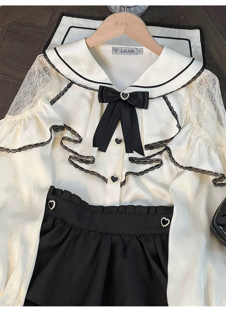 Jirai Kei Sailor Collar Blouse + Tiered Ruffles Skirt 38158:644090