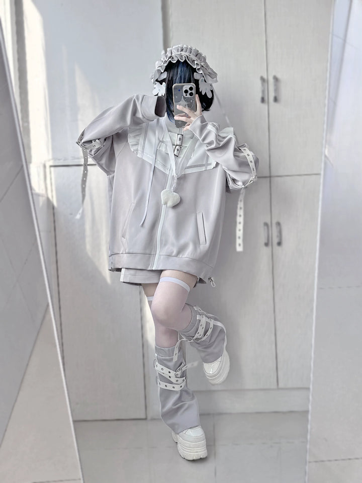 Tenshi Kaiwai Shorts Set Gray Black Jacket With Wings 35728:502662