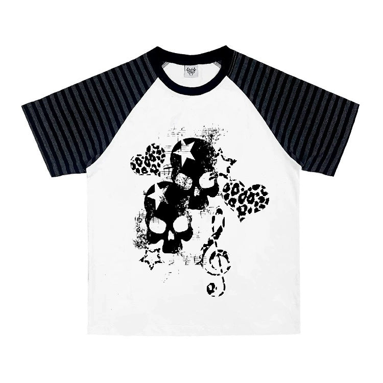 Cotton Subculture T-shirt, Gothic Skull & Leopard Heart Print (White / L M S XL) 43225:771680
