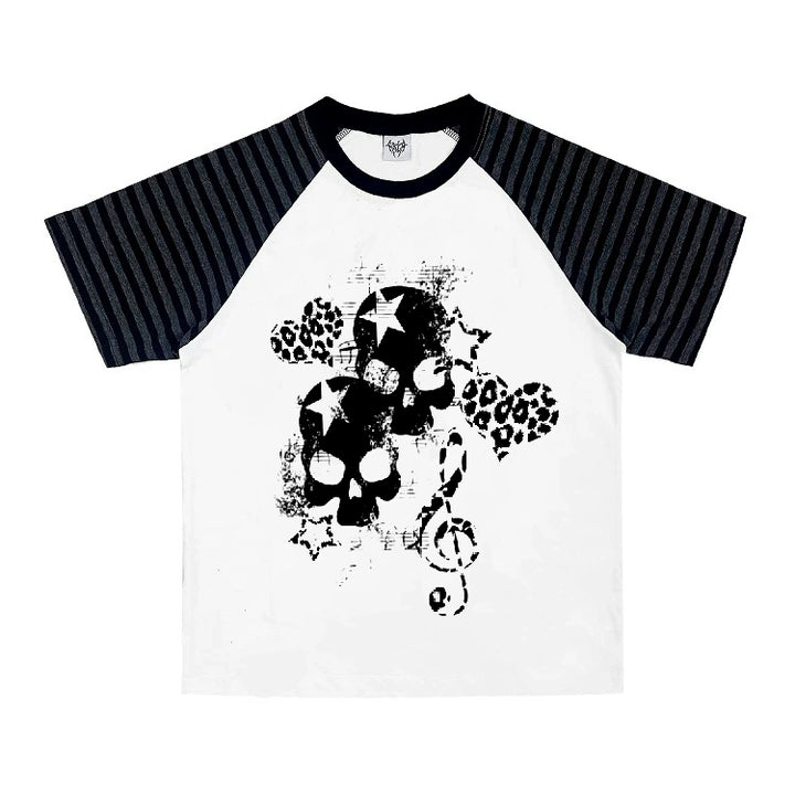 Cotton Subculture T-shirt, Gothic Skull & Leopard Heart Print (White / L M S XL) 43225:771680