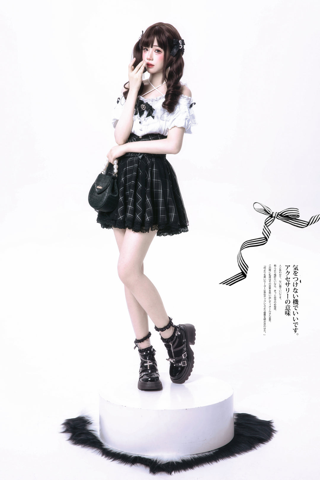 Jirai Kei Halter Neck Off-Shoulder Shirt and Lace Trim Skirt 42706:752701