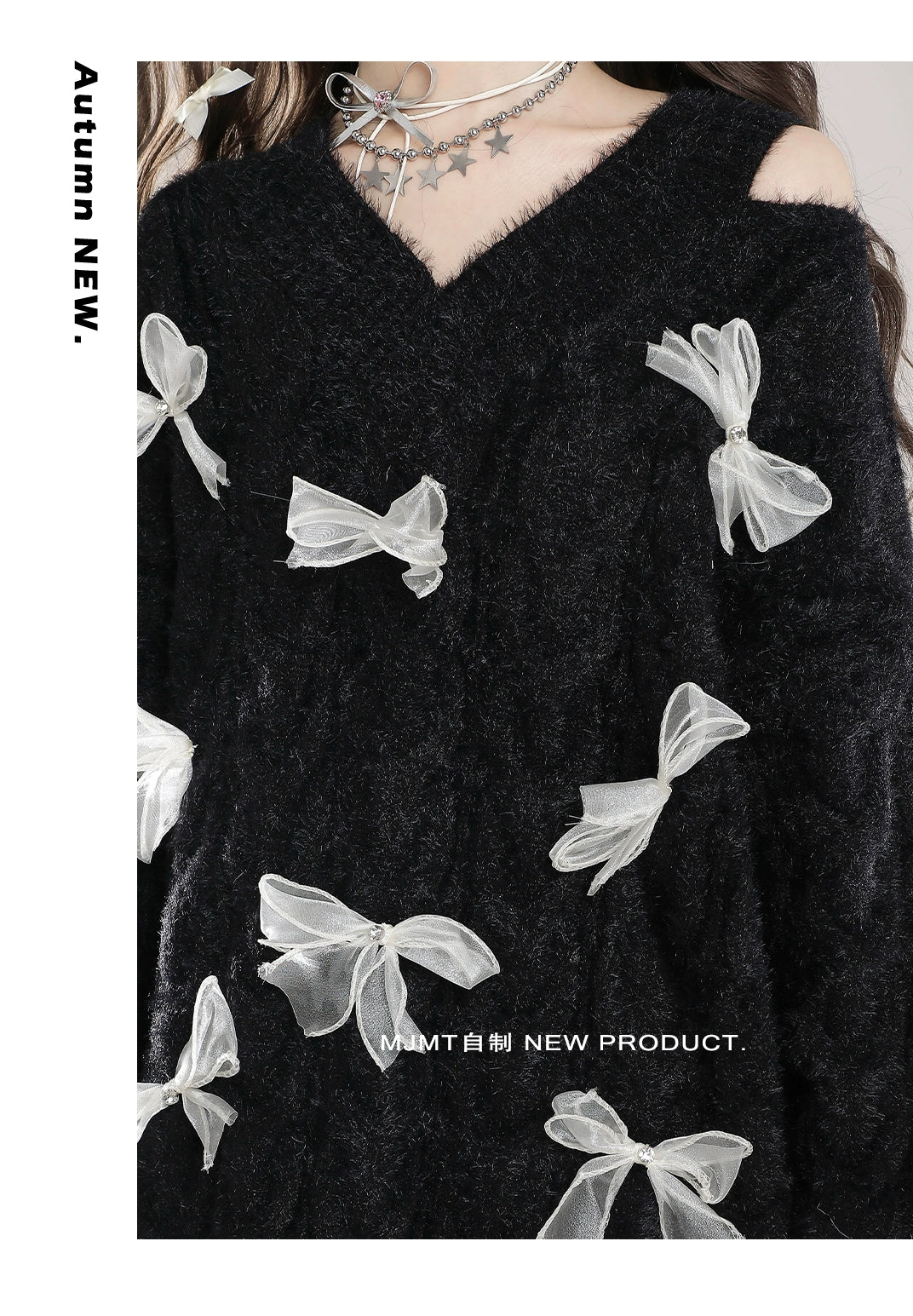 Sweet Winter Sweater, Open-Shoulder, Ribbon Bows 44070:795160