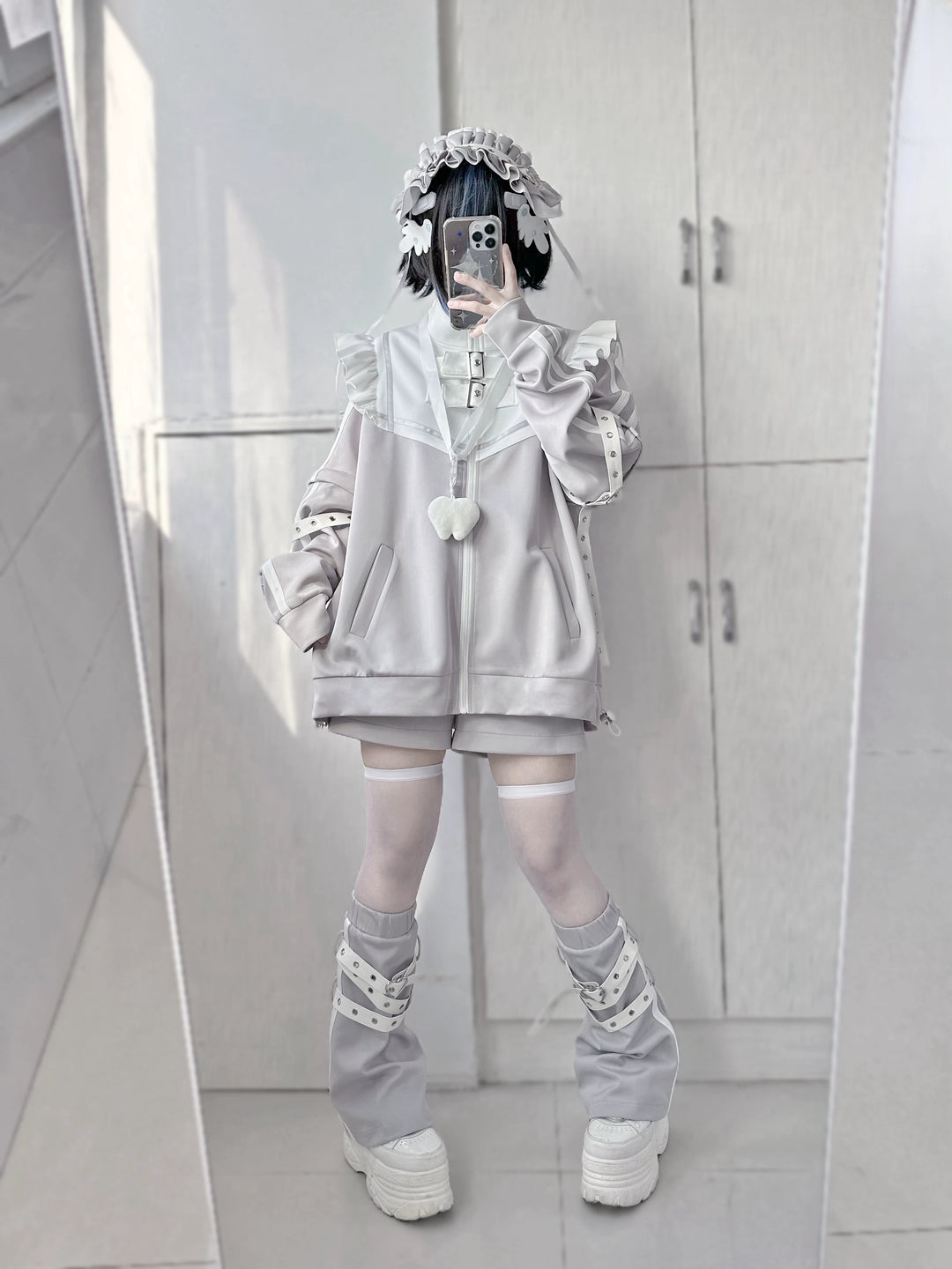Tenshi Kaiwai Shorts Set Gray Black Jacket With Wings 35728:502656