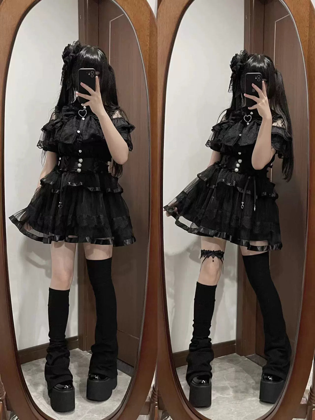 Jirai Kei Blouse Ruffle Lace Ribbon Shirt 38554:591942