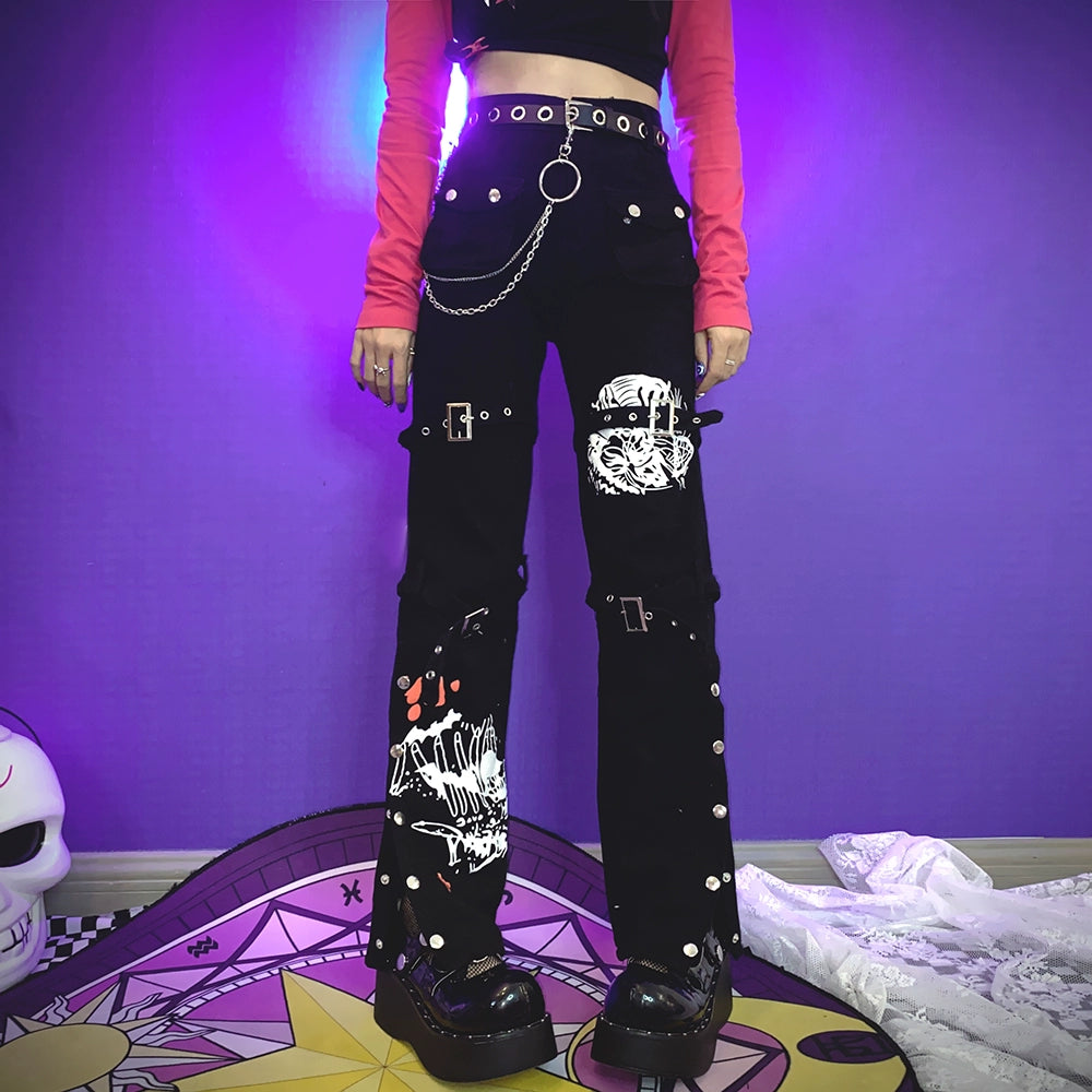 Y2K Long Pants Punk Casual Pants Versatile Black Trousers 39064:611658