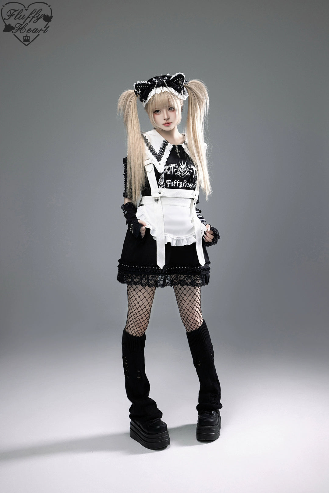 Cotton Sub Jirai Kei T-Shirt Dress, Pointed Collar, Open Shoulder 43373:774803