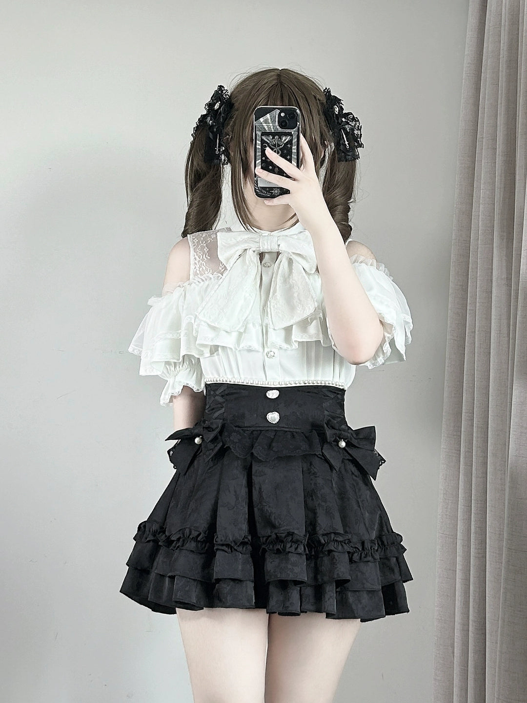 Jirai Kei Lace Skirt, Black Jacquard And Houndstooth Style (L M S XL) 44163:801153