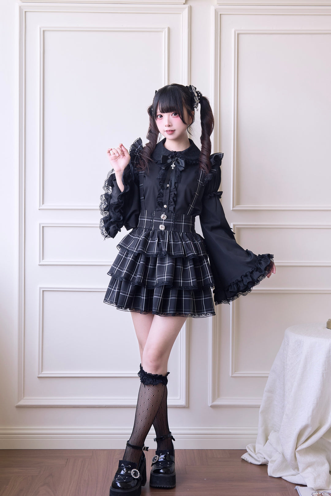 Plaid Jirai Kei Suspender Skirt with Removable Straps (L M S) 42625:750986