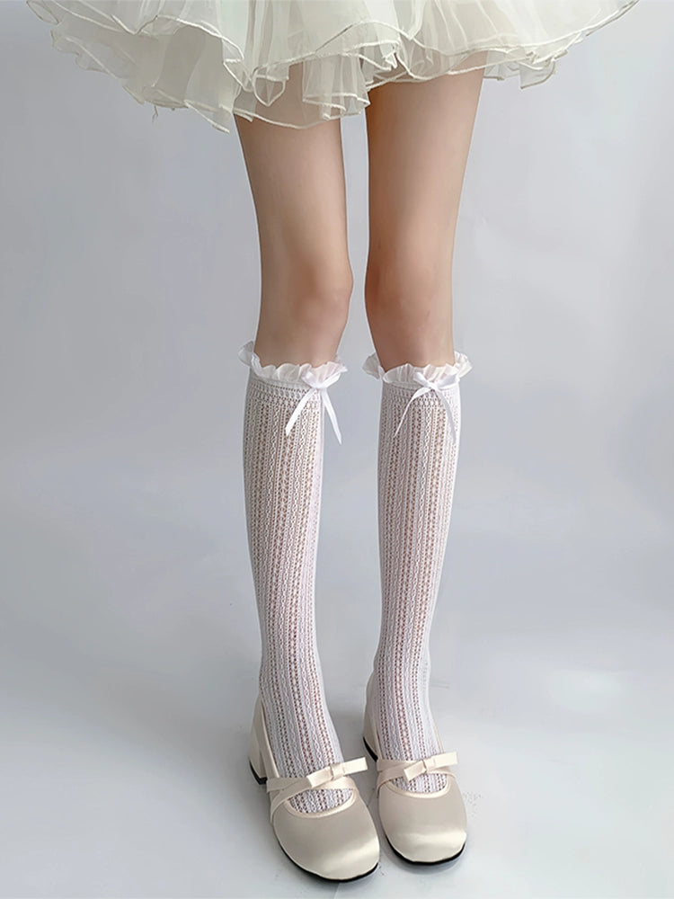Lightweight Lolita Socks, Scrunchy Ankle/Mid-Calf 2-in-1 (White) 43226:771855