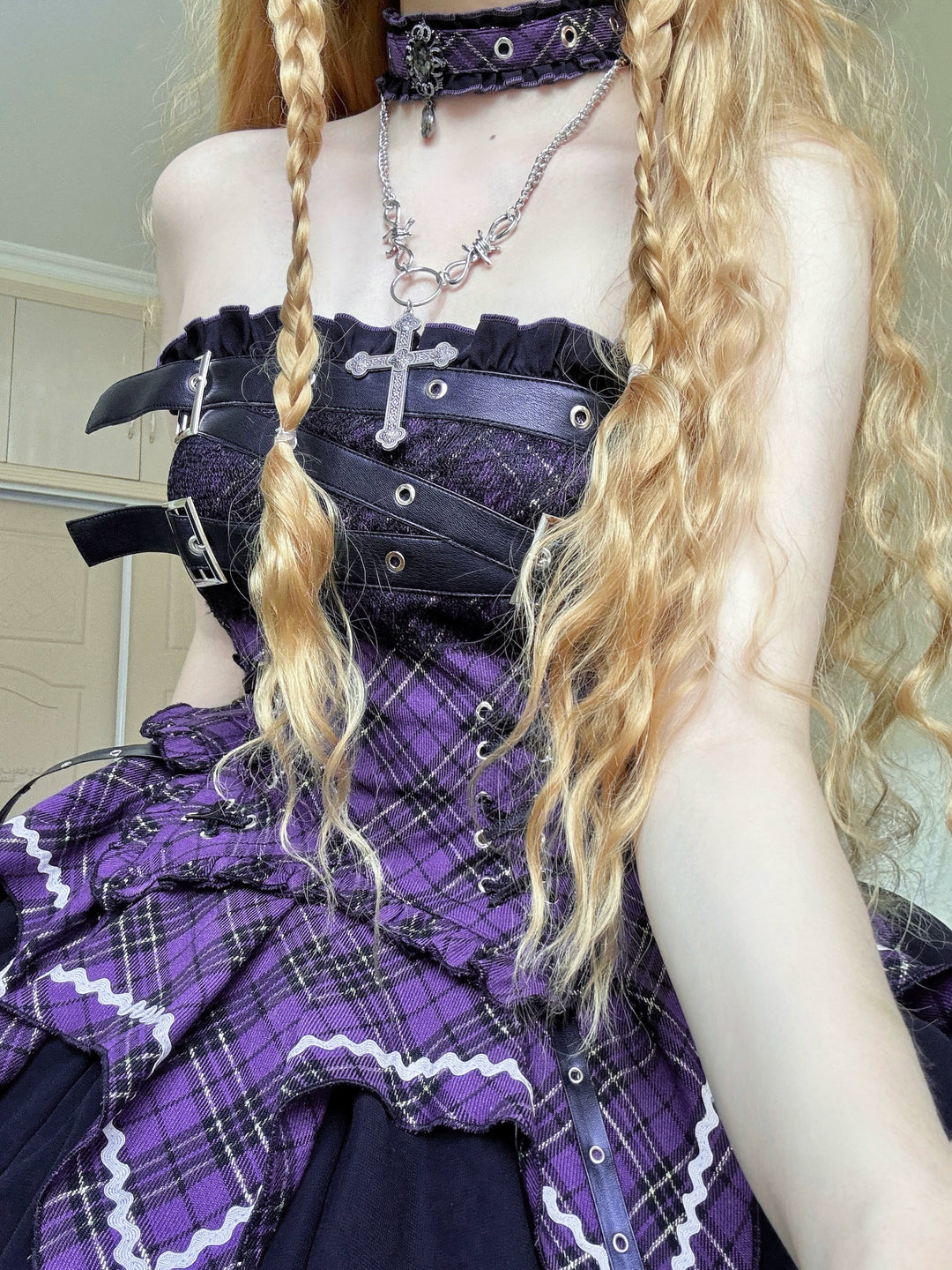 Gothic Lolita Dress Red Purple Top Irregular Skirt Hem Set 39142:615922