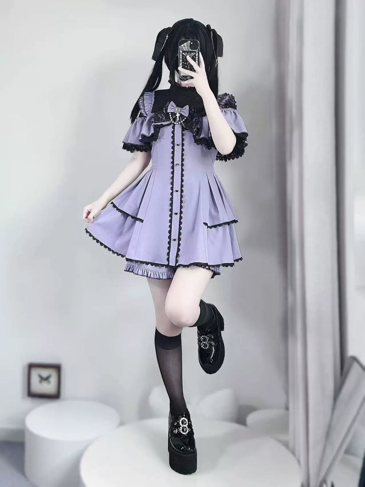 Flounce Cape Jirai Kei Dress, Cross Pendant 43780:785547