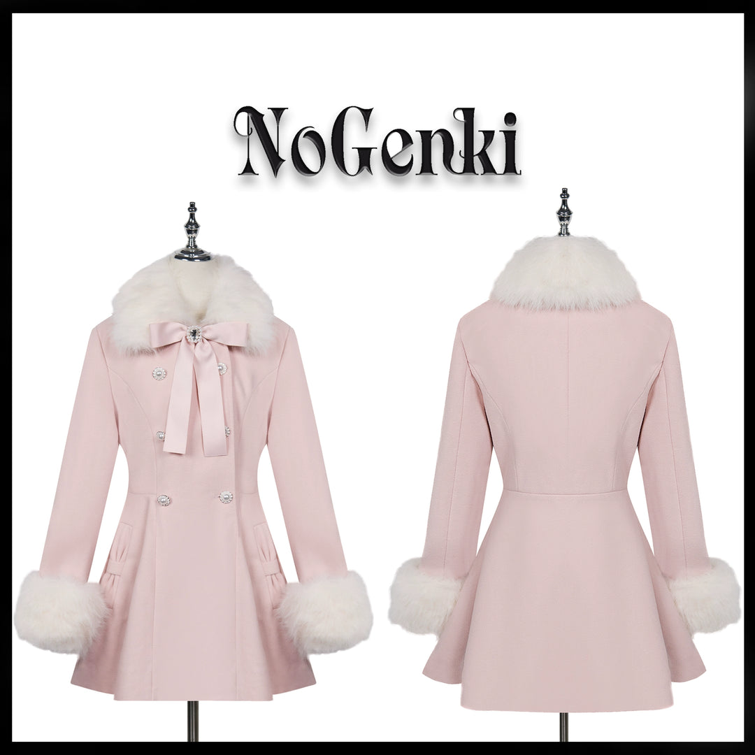 Jirai Kei Winter Coat Mid-length Coat Slim Fit Big Hem Coat (Pink / S) 40570:674358