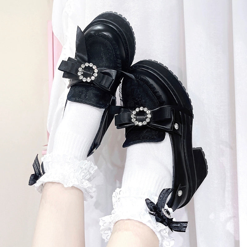Jirai Kei Shoes Bow Tie Rhinestone Platforms High-heel Shoes 38516:590806