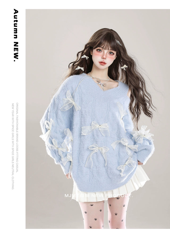Sweet Winter Sweater, Open-Shoulder, Ribbon Bows 44070:795151