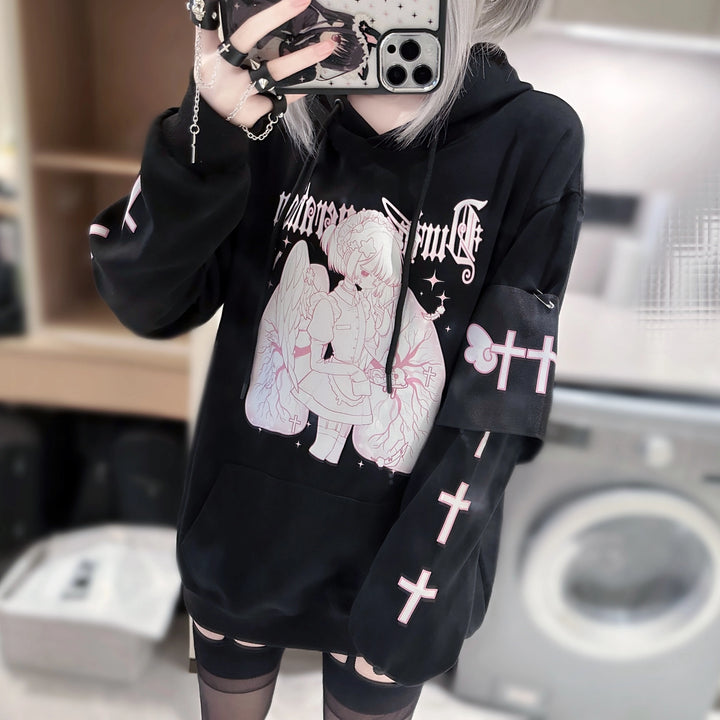 Tenshin Kaiwai Hoodie Medical Angel Print Hooded Sweatshirt 39430:627984