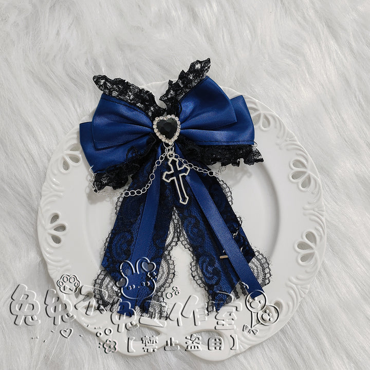 Cross Jirai Kei Hair Clip with Heart-shaped Rhinestone 42324:736413