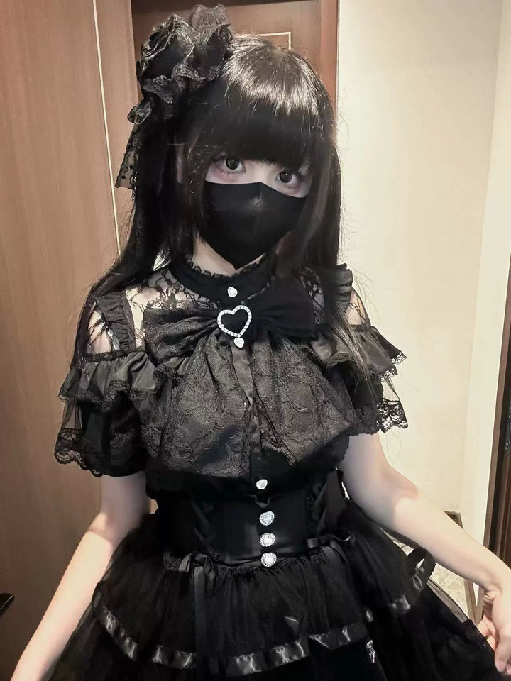 Jirai Kei Blouse Ruffle Lace Ribbon Shirt 38554:591930