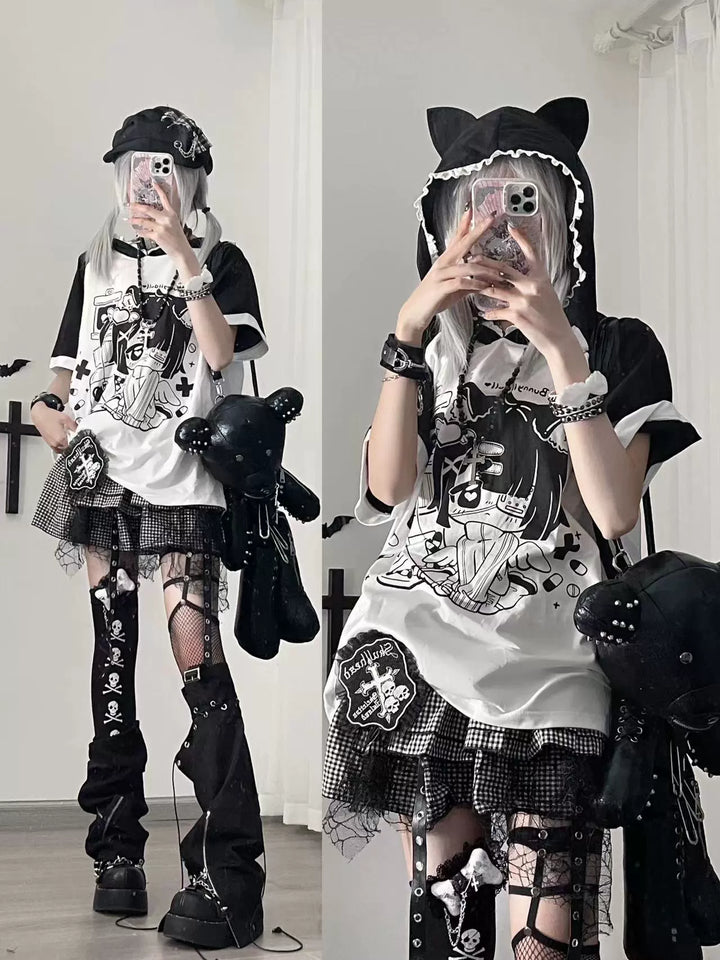 Subculture T-shirt Cat Ear Anime Hoodie Loose Otaku Shirt 38522:599810