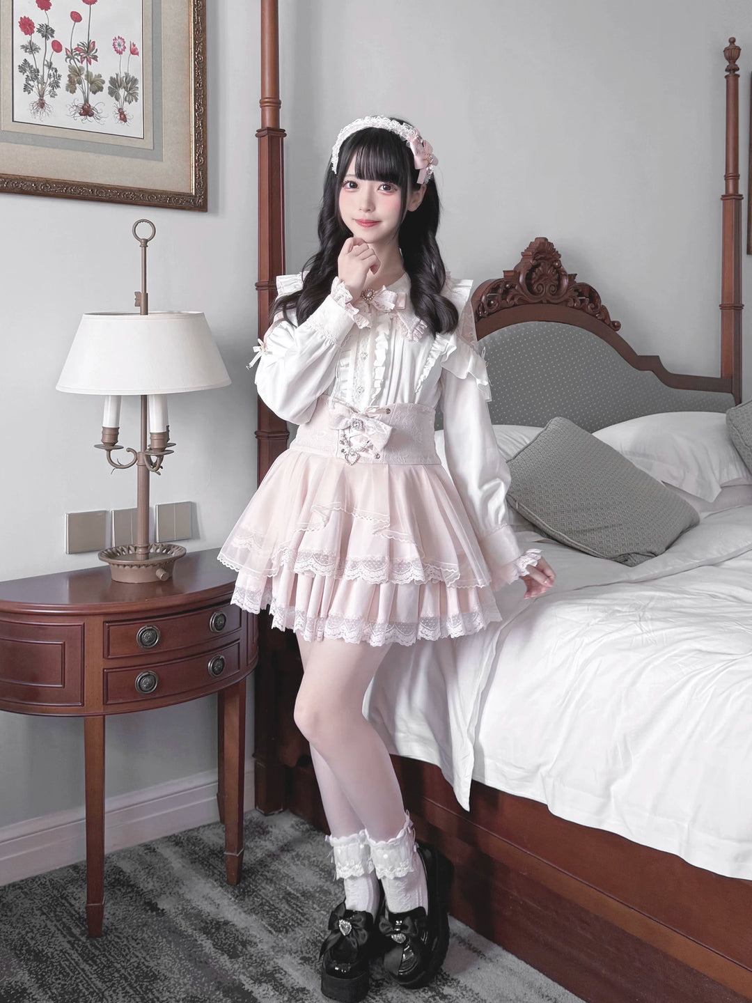 Jirai Kei Tiered Tuffles Skirt, Elastic High-Waist 44587:814547