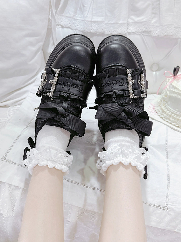 Ryousangata High Platform Shoes, Satin Bow 43688:783042