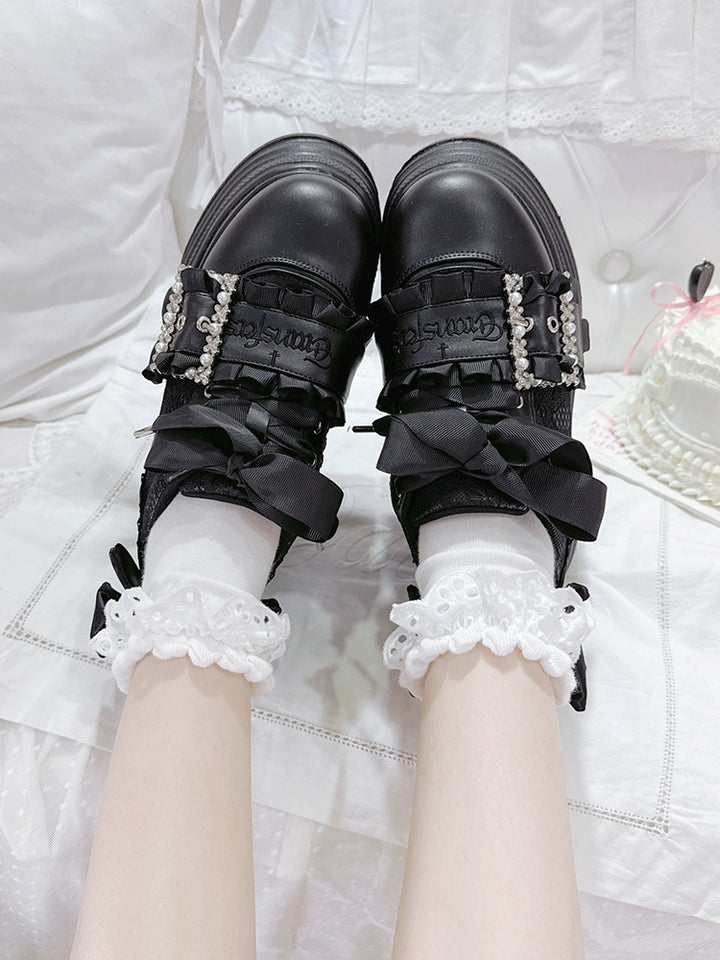 Ryousangata High Platform Shoes, Satin Bow 43688:783042