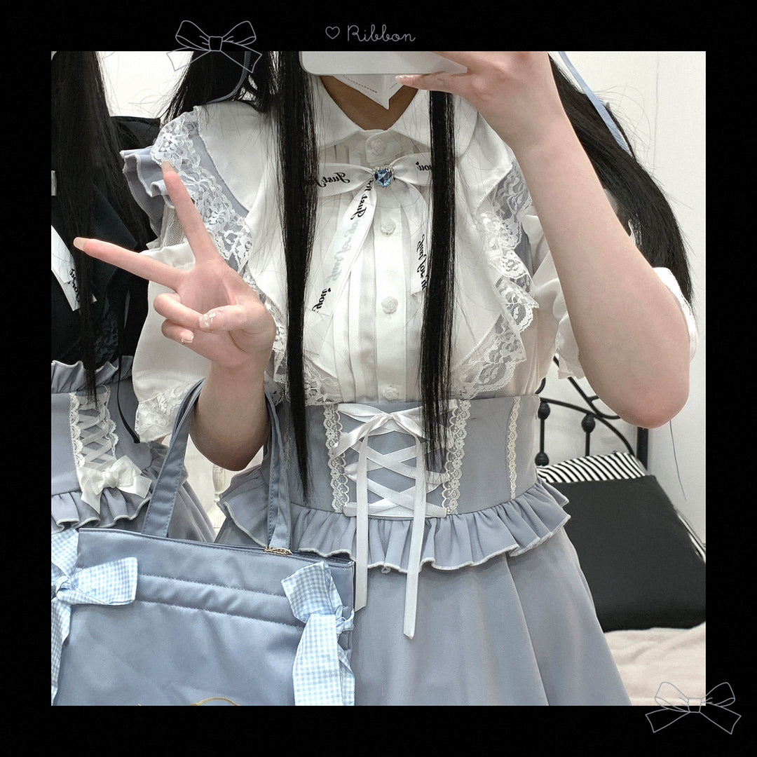 Jirai Kei Lace Cape Blouse Short-Sleeved Cutout Shirt 35360:494364
