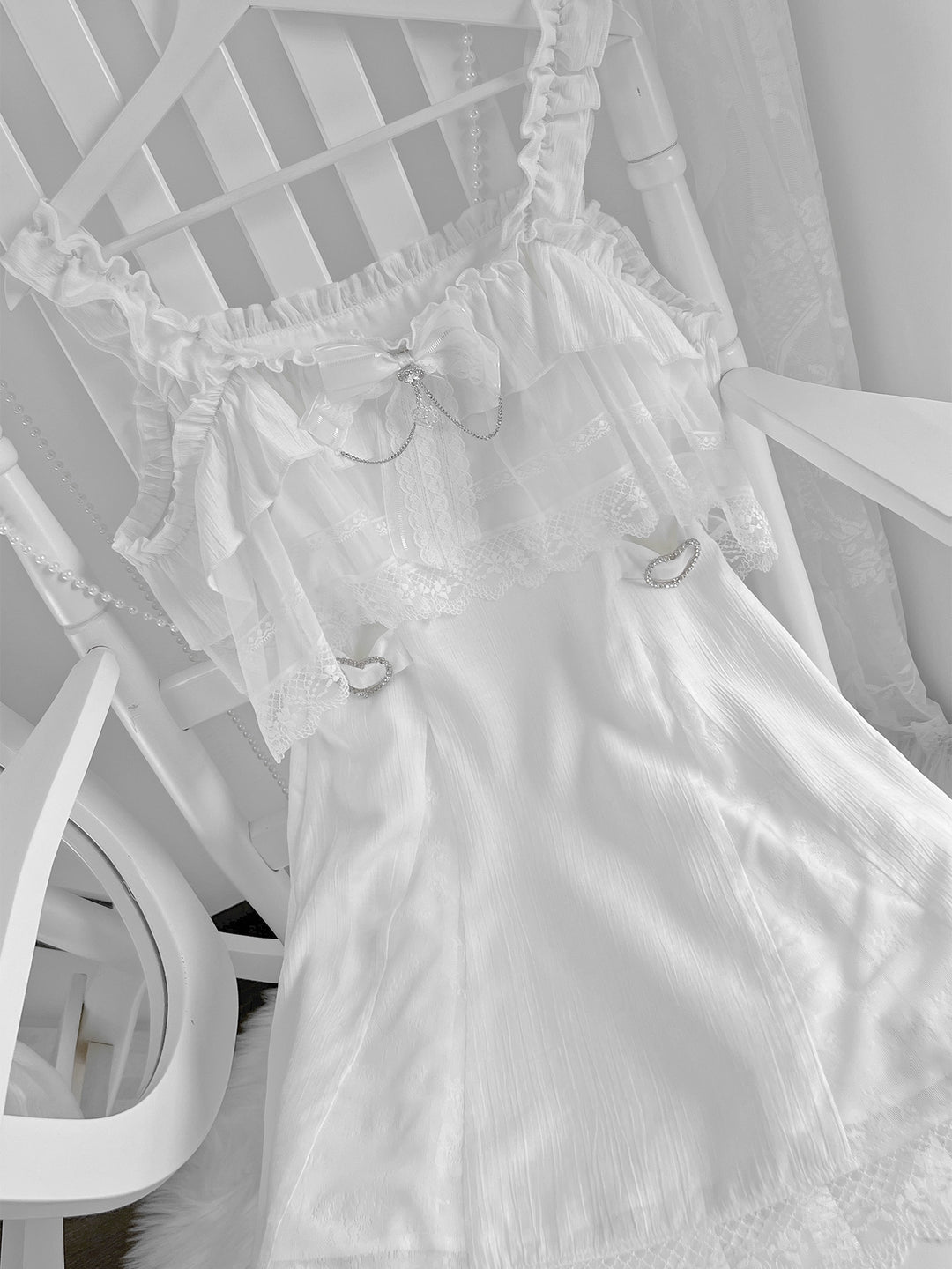 Solid White Ryousangata Dress, Bust Sheer Overlay 43299:772974
