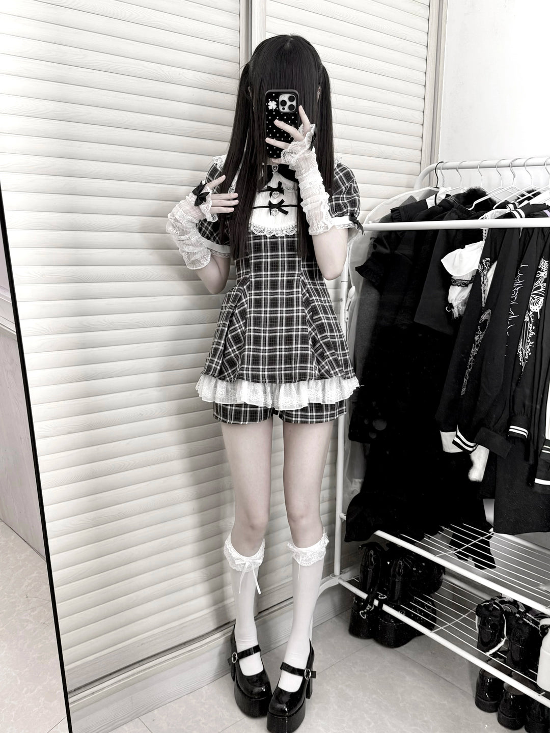 Peter Pan Collar Jirai Kei Dress Set, Bunny Ear 43649:783825