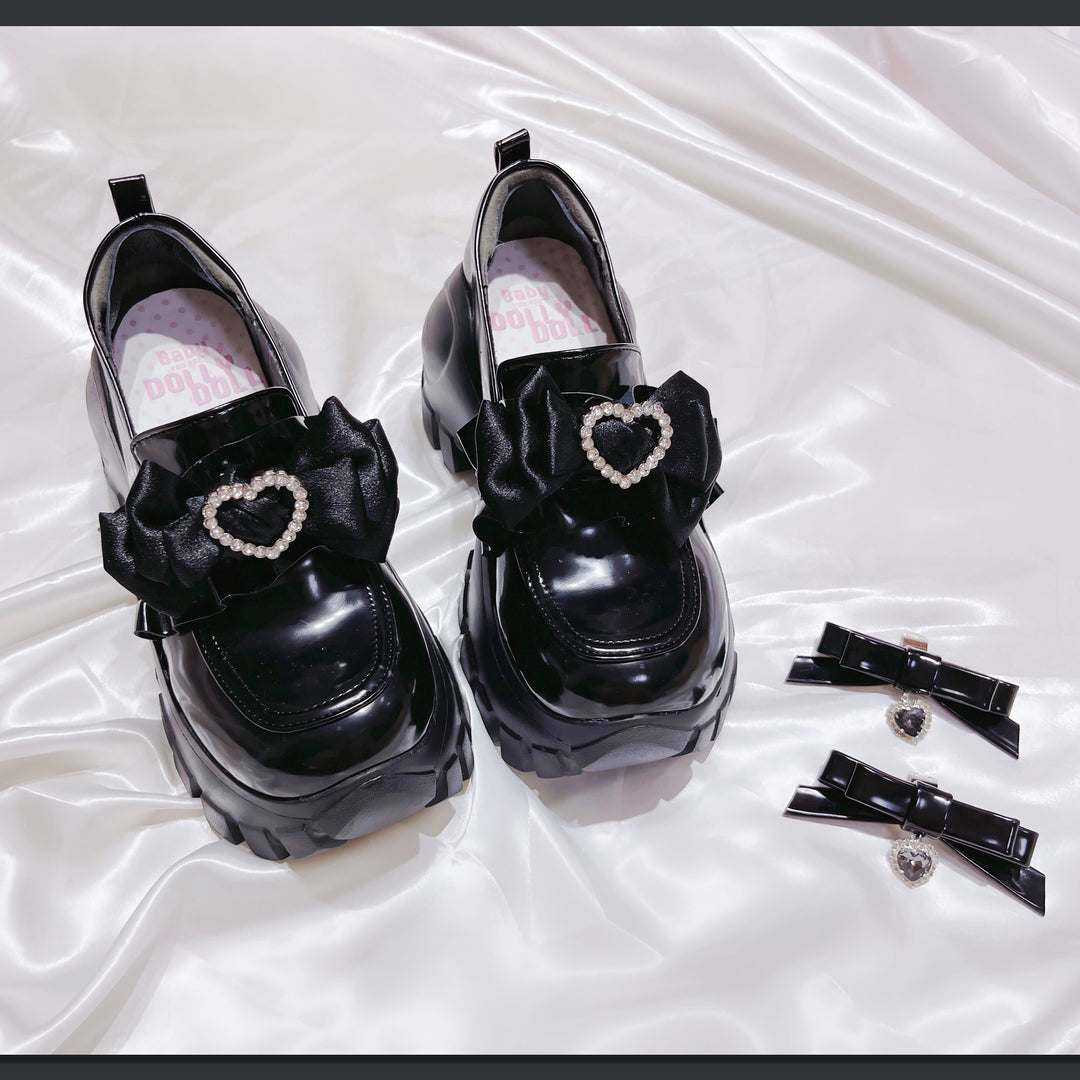 JK Uniform Pink Black Platform Shoes With Bow Ties (35 36 37 38 39) 21892:331894