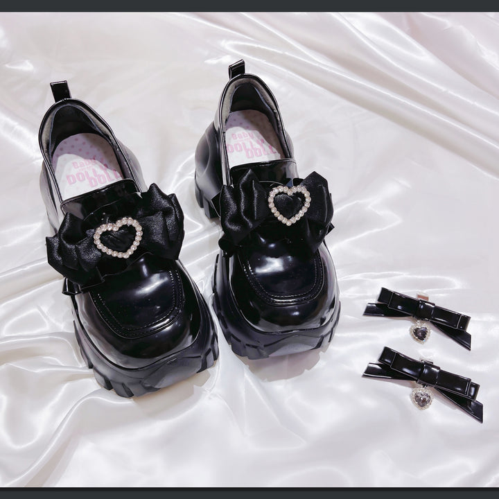 JK Uniform Pink Black Platform Shoes With Bow Ties (35 36 37 38 39) 21892:331894