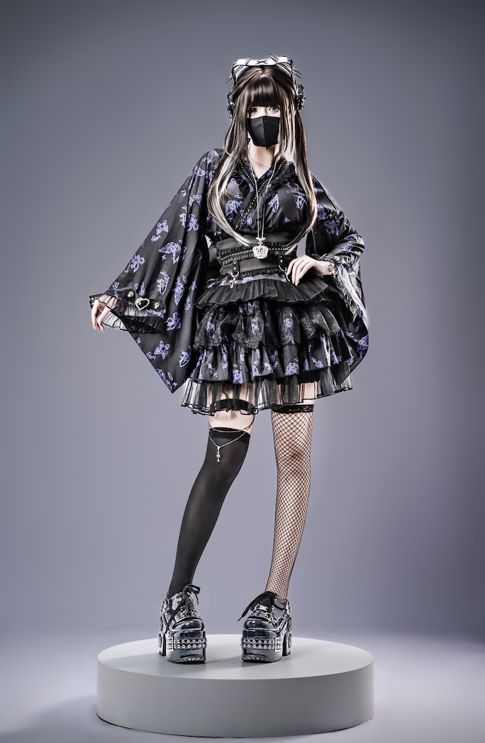 Gothic Blouse and Skirt Yukata Set, Wing Print 45129:835617