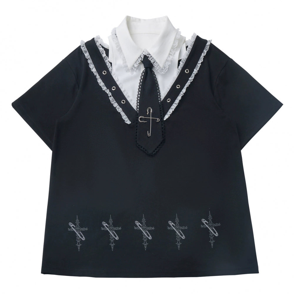 Black Cotton Sport-styled Jirai Kei Hoodie Dress & Shorts Set (L M S) 42980:760057