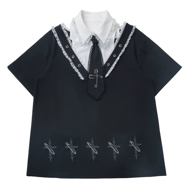 Black Cotton Sport-styled Jirai Kei Hoodie Dress & Shorts Set (L M S) 42980:760057