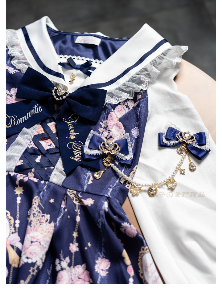 Jirai Kei Bow Hair Clips, Rhinestone Crown and Pearl Chain 44194:802732