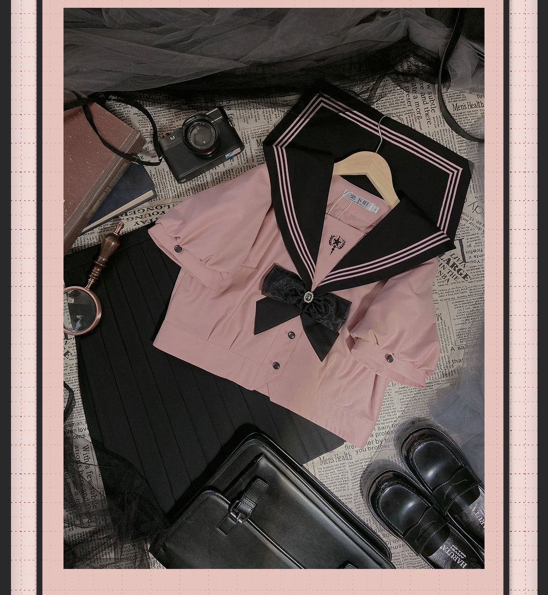 JK Uniform Sailor Collar Shirt & Skirt In Different Lengths (L M S XL XS XXL) 42564:745163
