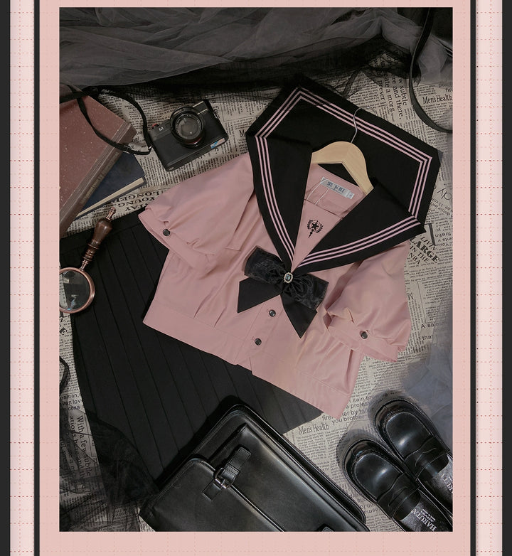 JK Uniform Sailor Collar Shirt & Skirt In Different Lengths (L M S XL XS XXL) 42564:745163