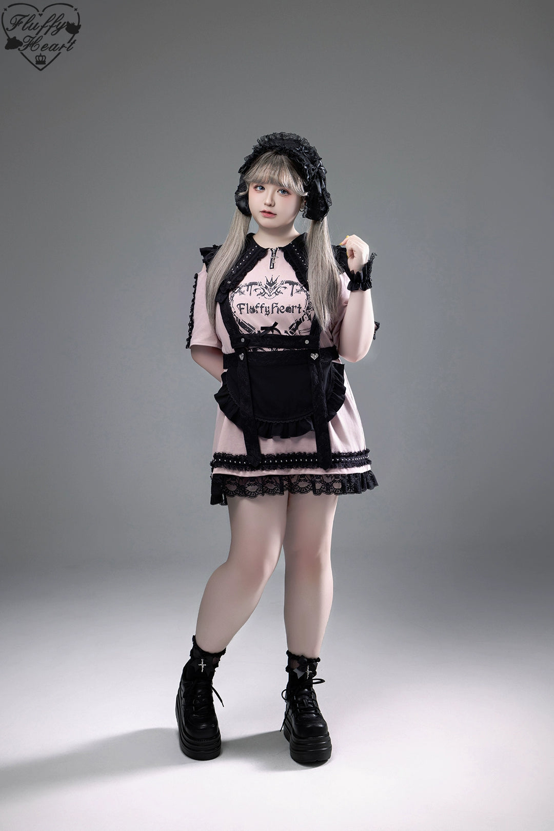 Cotton Sub Jirai Kei T-Shirt Dress, Pointed Collar, Open Shoulder 43373:774845