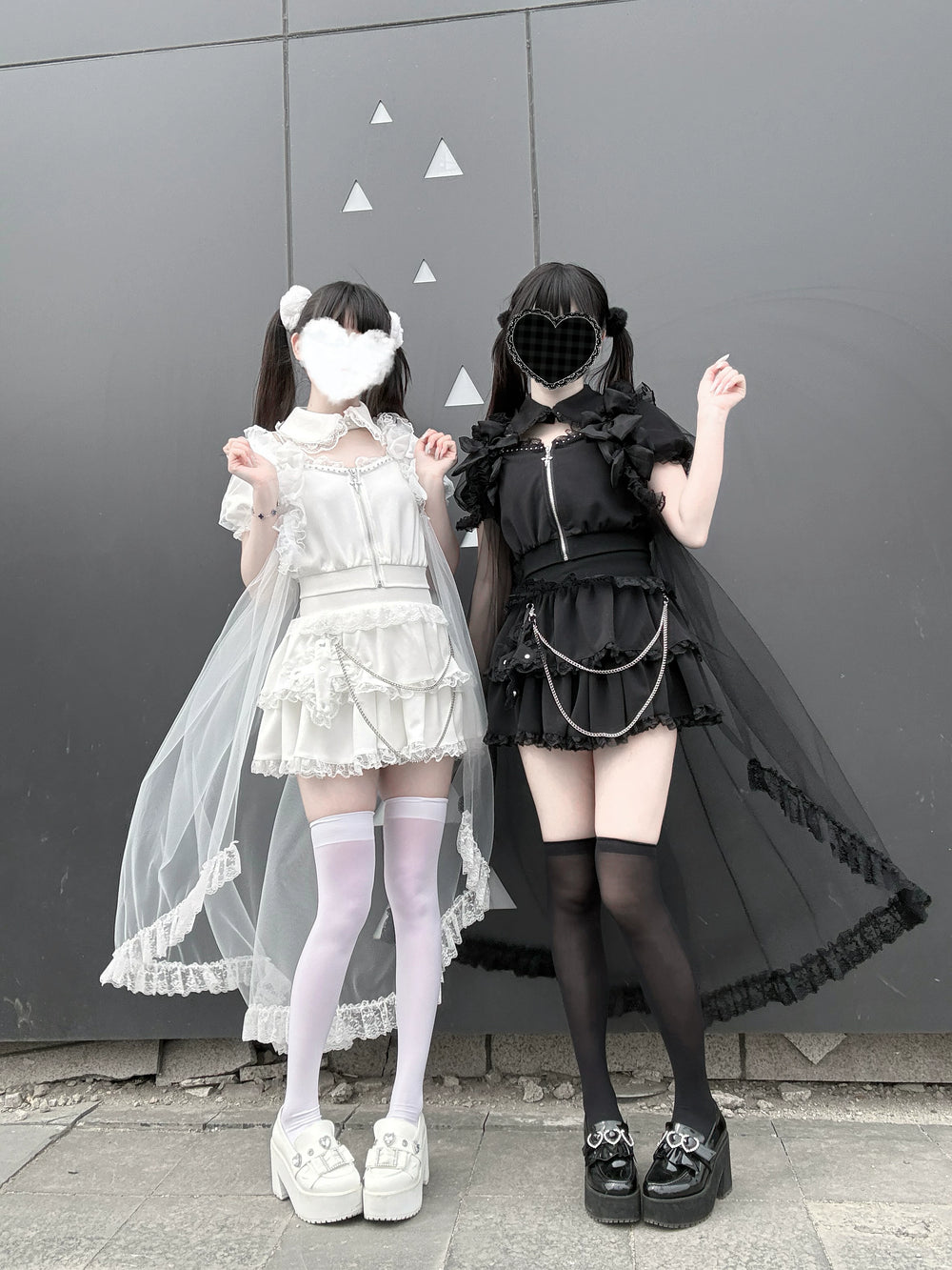 Jirai Kei Skirt & Zip-up Top, Tulle Vest 45009:838757