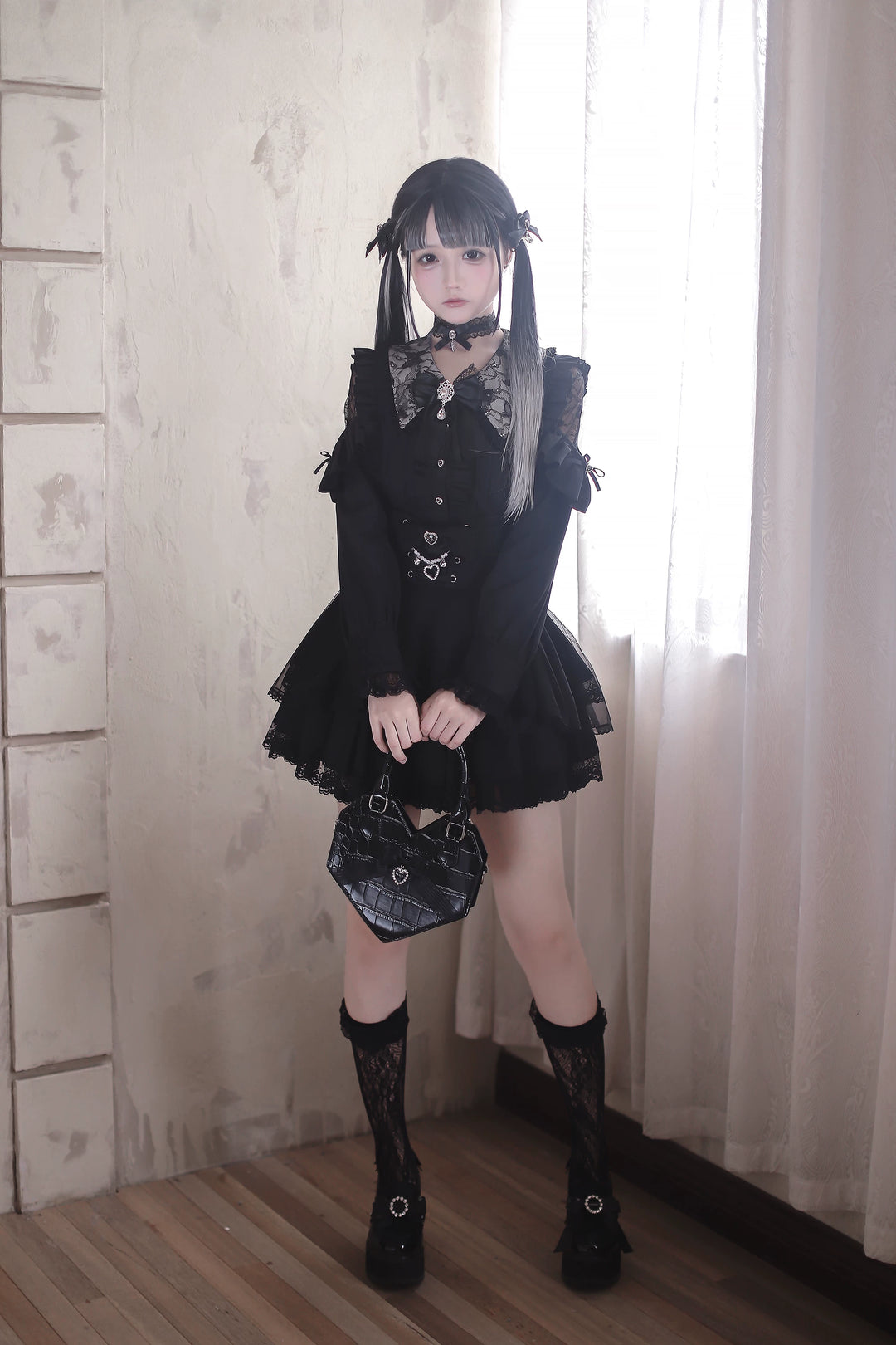 Jirai Kei Tiered Tuffles Skirt, Elastic High-Waist 44587:814570