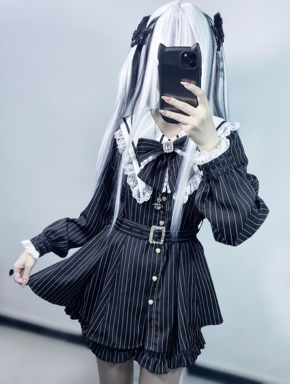 Jirai Kei Dress And Shorts Waist-cinching Set Up (L M S XL / Stripes) 37548:637478