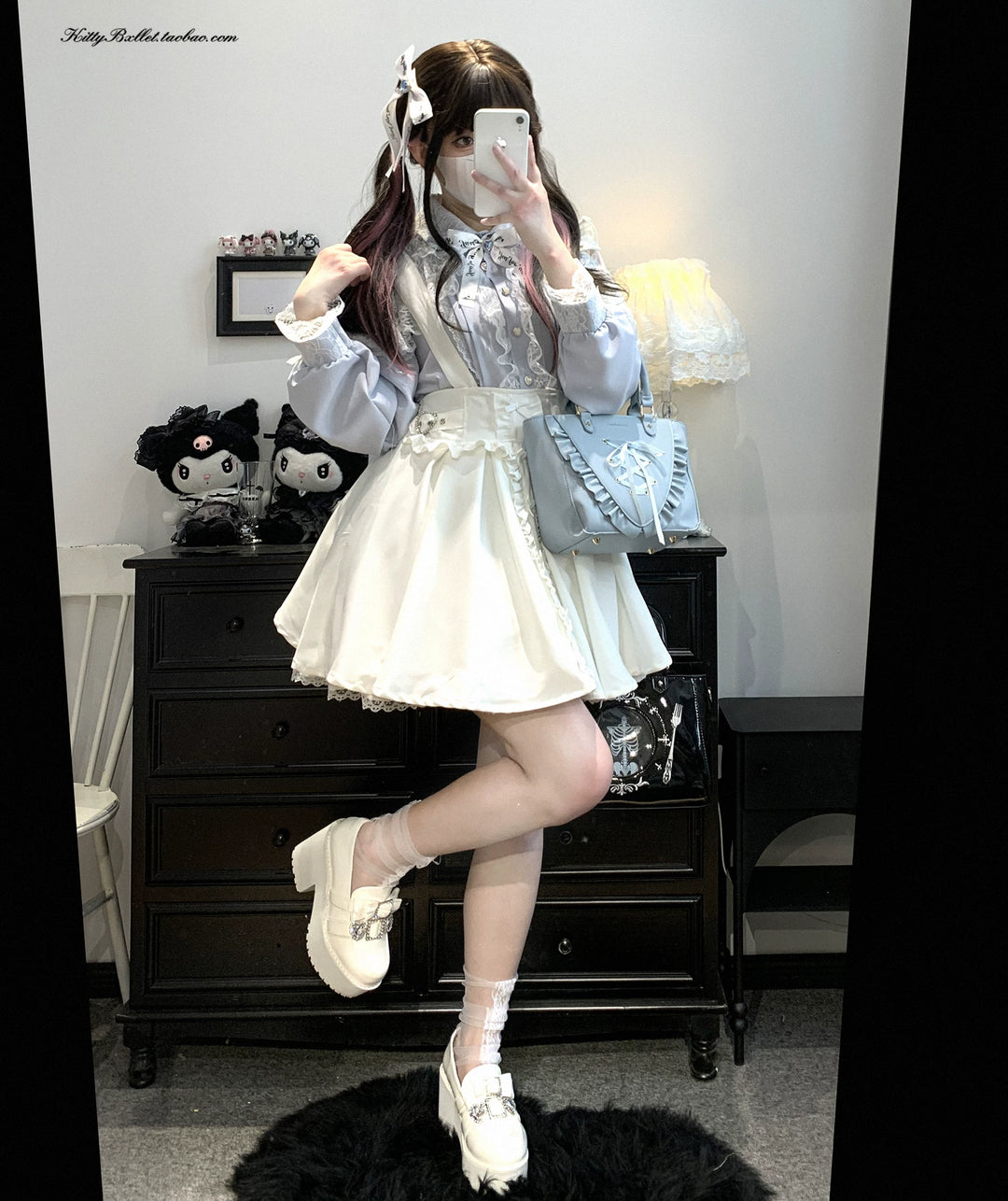 Lace Jirai Kei Blouse, Heart-Shaped Buttons 44757:823876